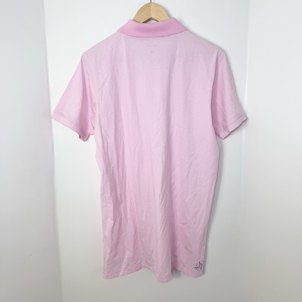 B Draddy Mens Pop Golf Polo Shirt Size M Pink & White Stripe Pima Cotton Preppy - Picture 2 of 9